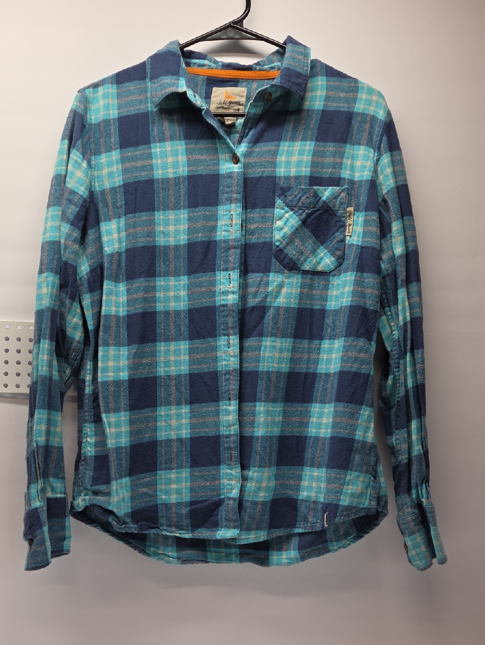 Field & Stream Teal and Navy Plaid Button-Down Shirt